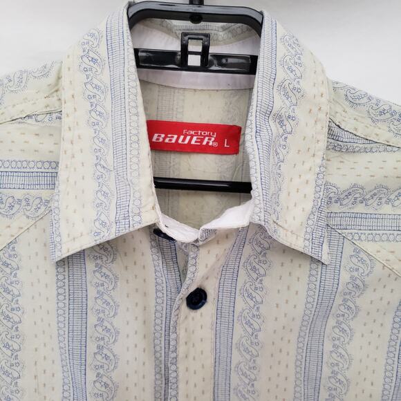 Bauer Factory Embroidered Button Front Mens Top Sz Large Paisley Stripe Western - Picture 3 of 10